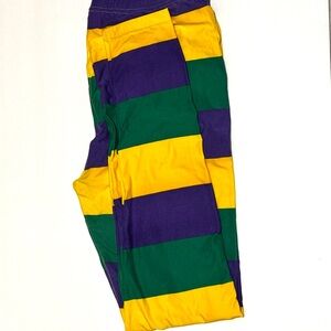 Nola Women’s Mardi Gras Joggers with Purple, Green, and Yellow Stripes. M/L
